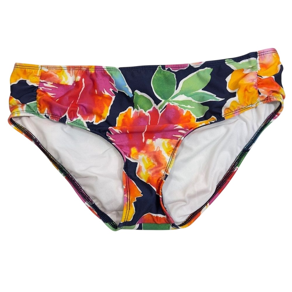 Alex Marie Bikini Bottom Women Size 12 Navy Blue Multi Floral Ruched AX15156